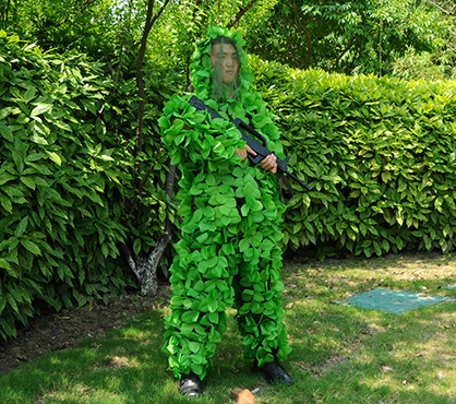 手工粘花樹葉兩件套偽裝服